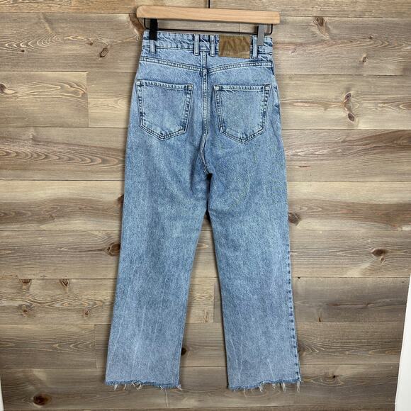 Zara Button Fly Wide Leg Raw Hem Jeans - Picture 2 of 5